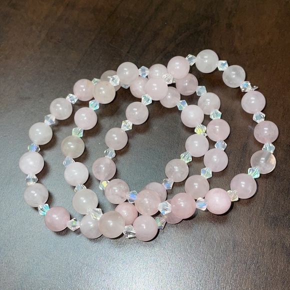 Rose quartz stackable 7 Inch lot 3 healing stone love boost peace calm braceles - Picture 3 of 5